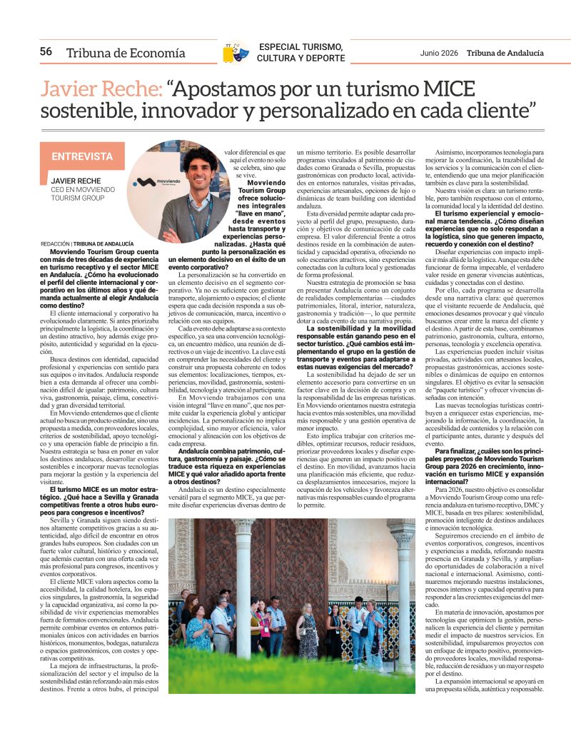 Periodico especial turismo cultura y deporte, Javier Reche en tribuna de andalucia